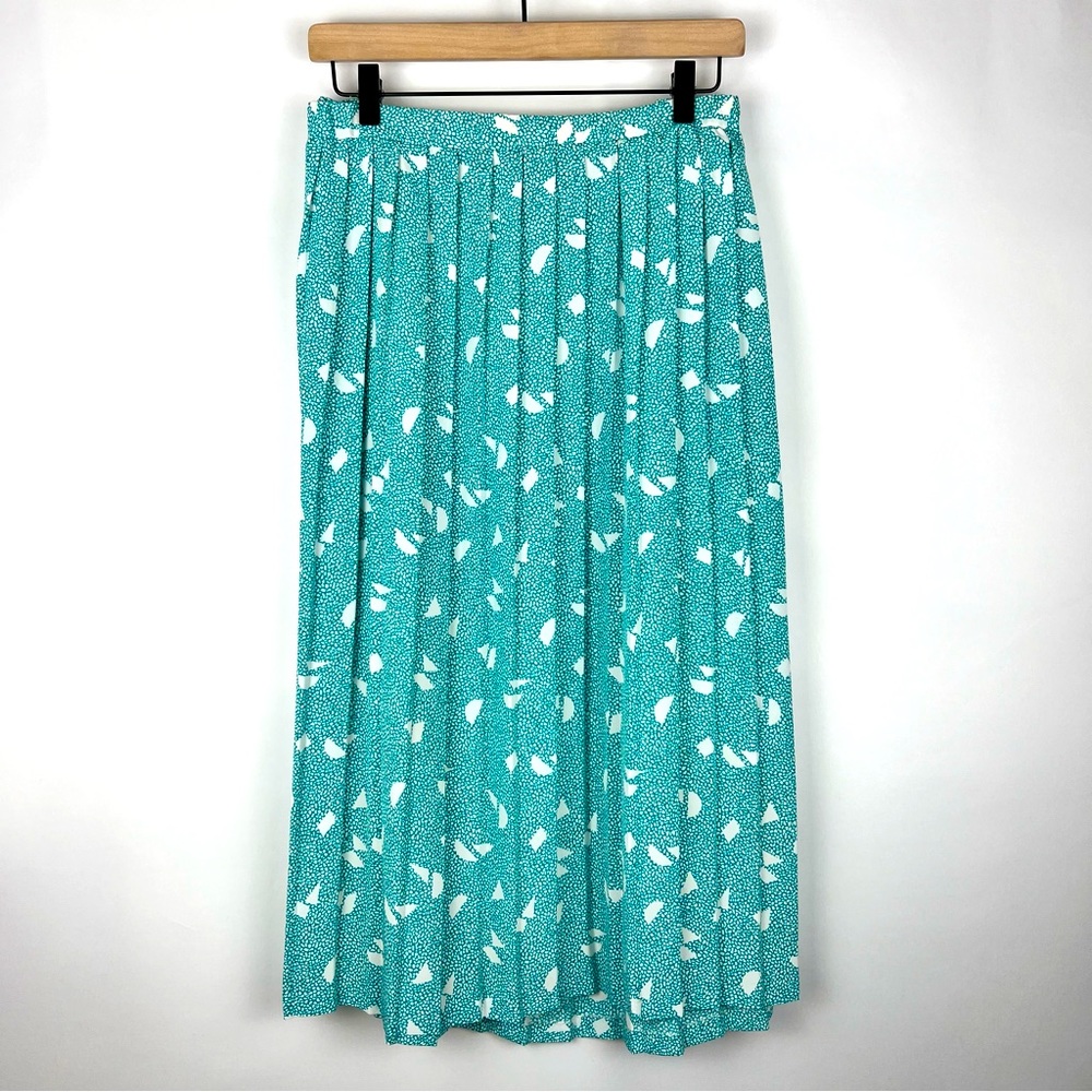 Vintage 1960’s Union Made Accordion Turquoise & White Midi Skirt Size XXL